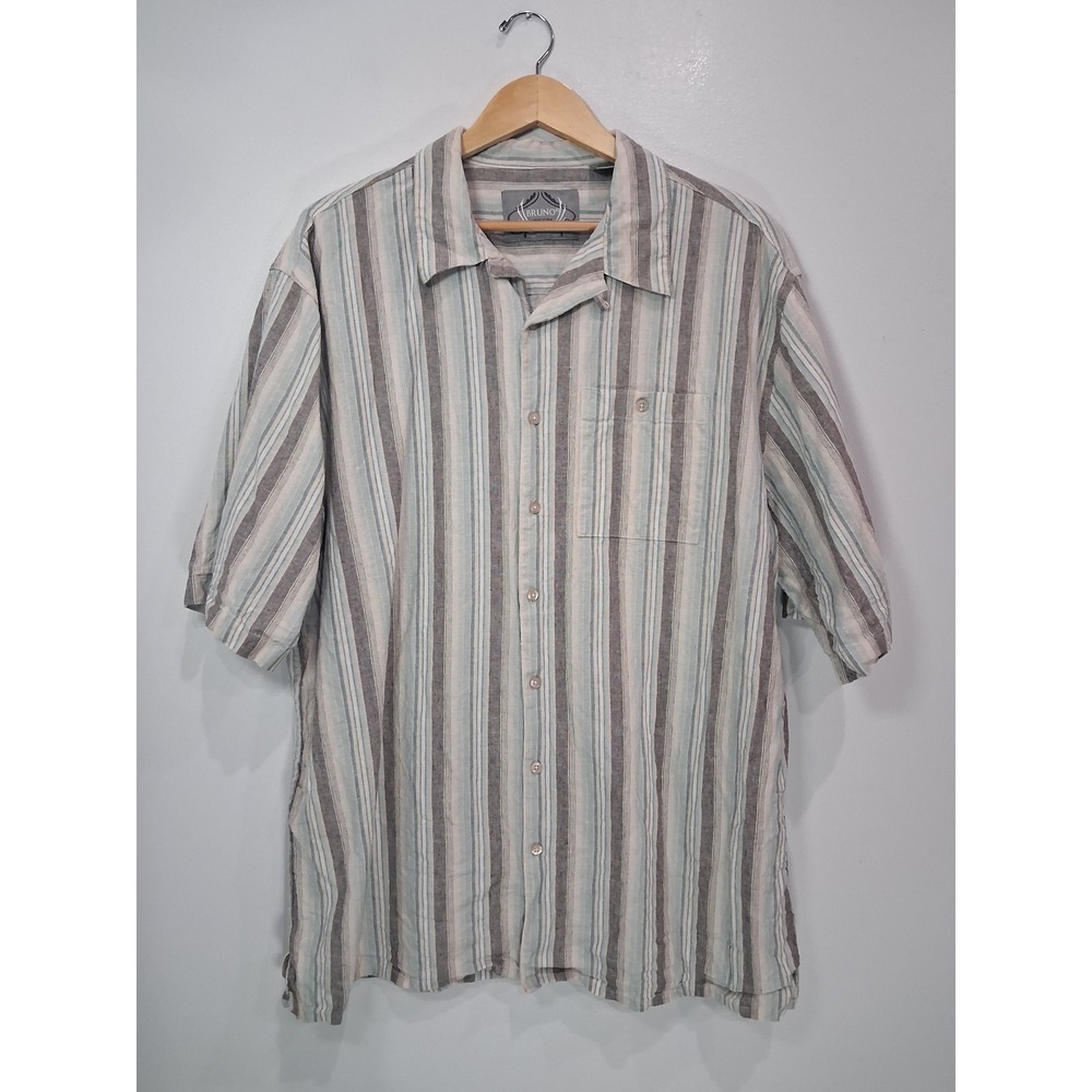 Bruno New York Mens 2XLT Linen Cotton Striped Short Sleeve Button Down Shirt